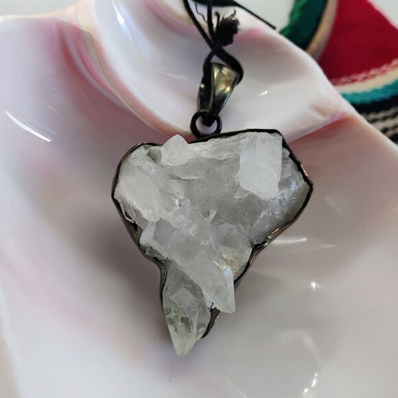 OOAK Charles Albert Sterling Silver Raw Quartz Crystal Cluster Pendant - Picture 2 of 11